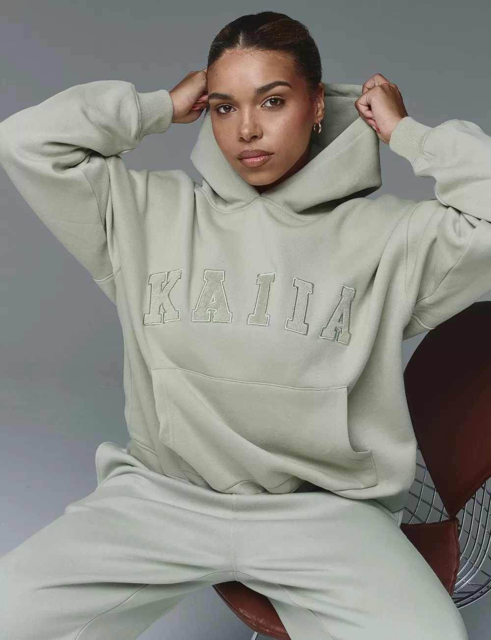 Fashion Public Desire Kaiia Slogan Oversized Hoodie Sage Green