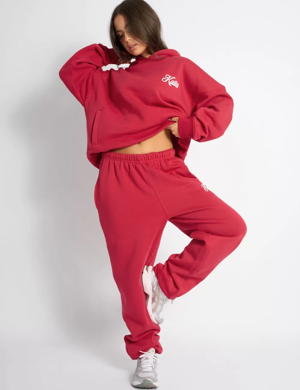 Clearance Public Desire Kaiia Snowflake Logo Cuffed Joggers Red
