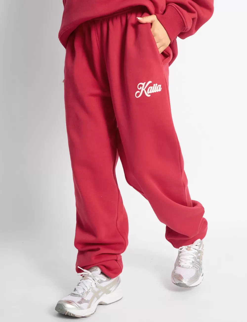 Clearance Public Desire Kaiia Snowflake Logo Cuffed Joggers Red