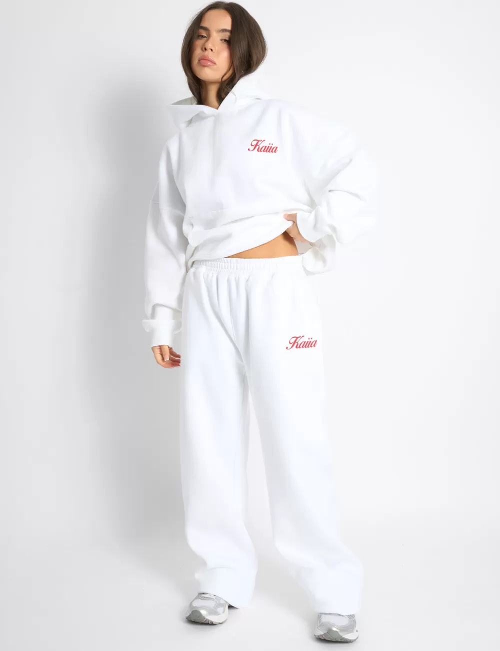 Clearance Public Desire Kaiia Snowflake Logo Flared Joggers White & Red Cranberry