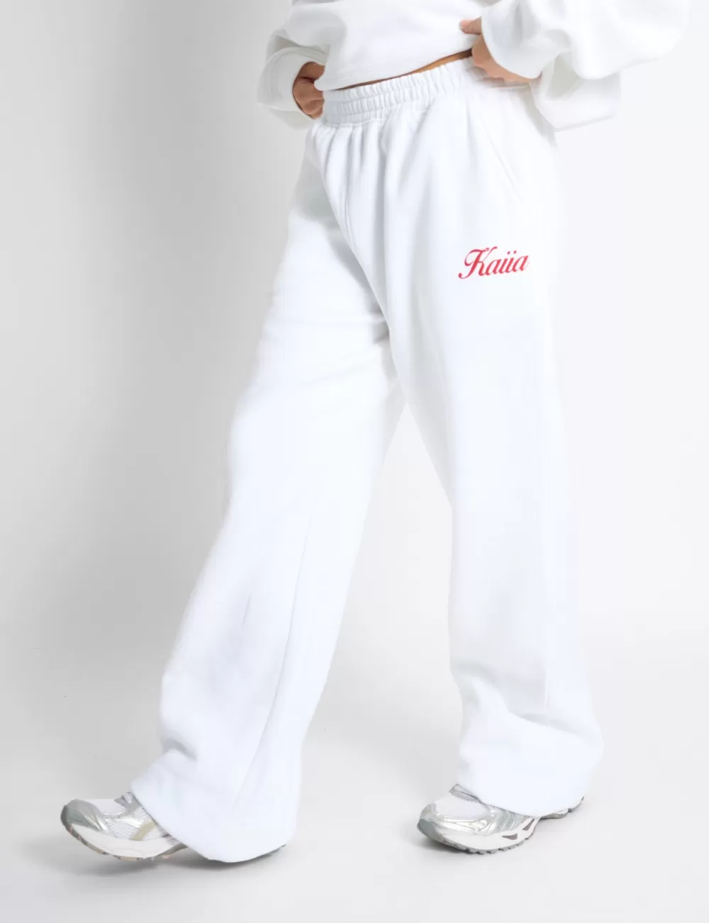 Clearance Public Desire Kaiia Snowflake Logo Flared Joggers White & Red Cranberry