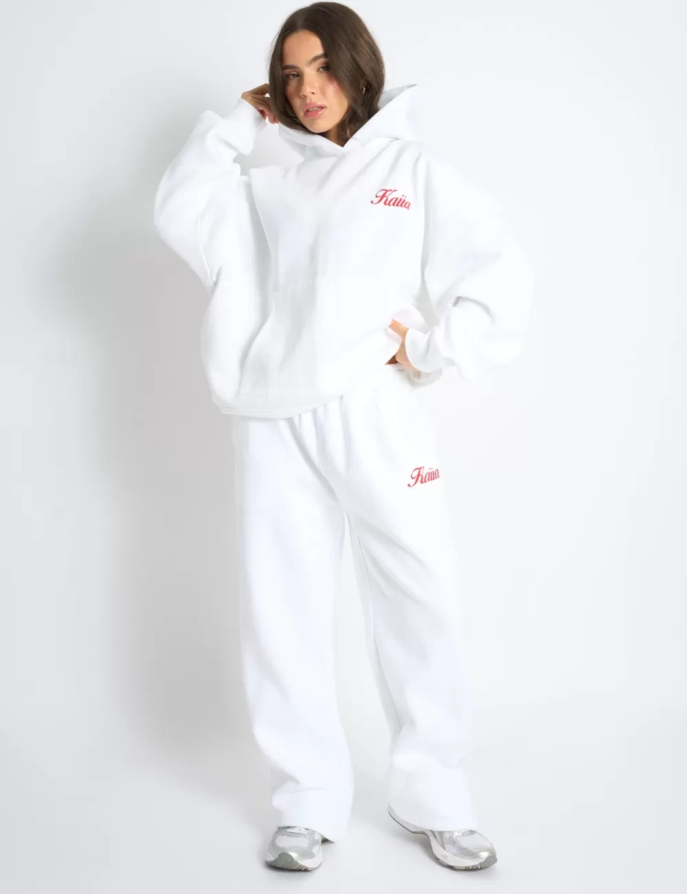 Store Public Desire Kaiia Snowflake Logo Oversized Hoodie White & Red Cream-and-cranberry