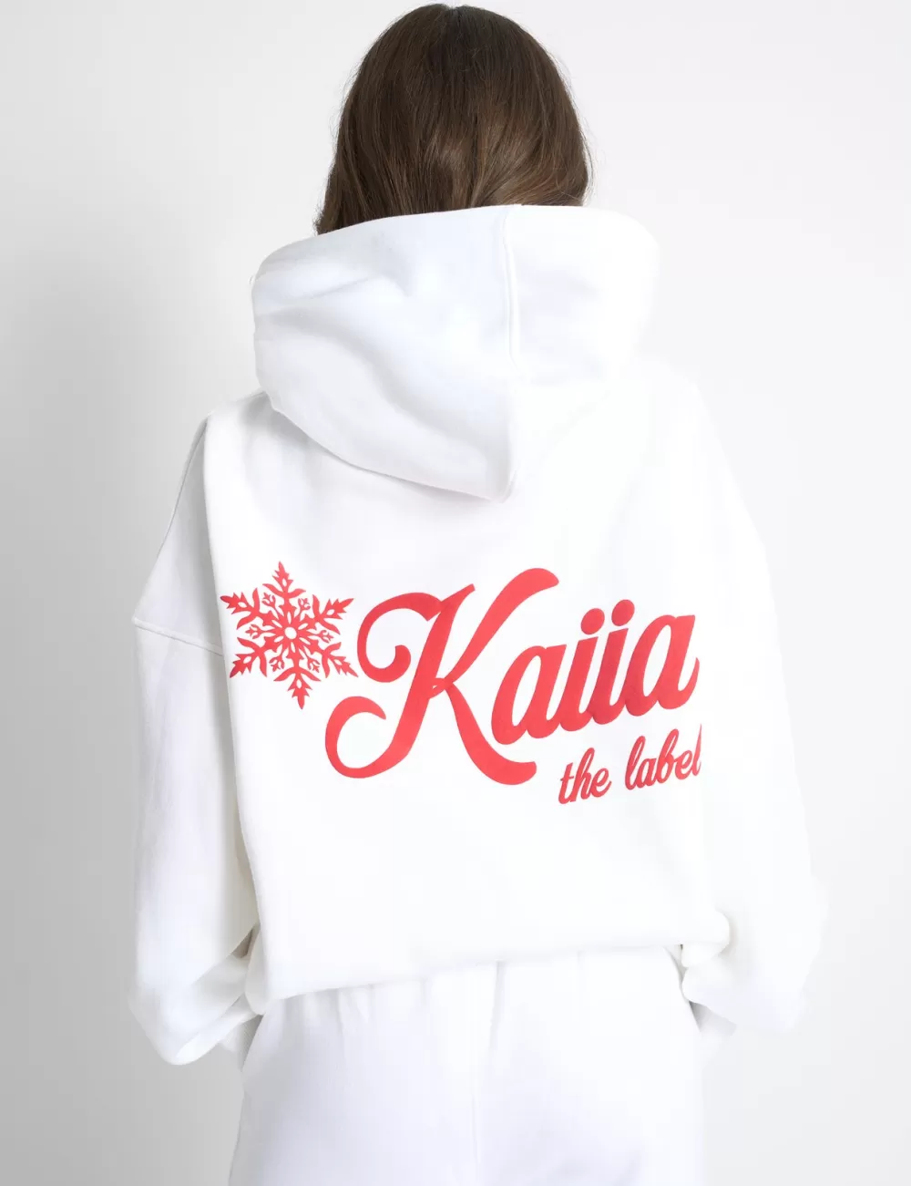Store Public Desire Kaiia Snowflake Logo Oversized Hoodie White & Red Cream-and-cranberry