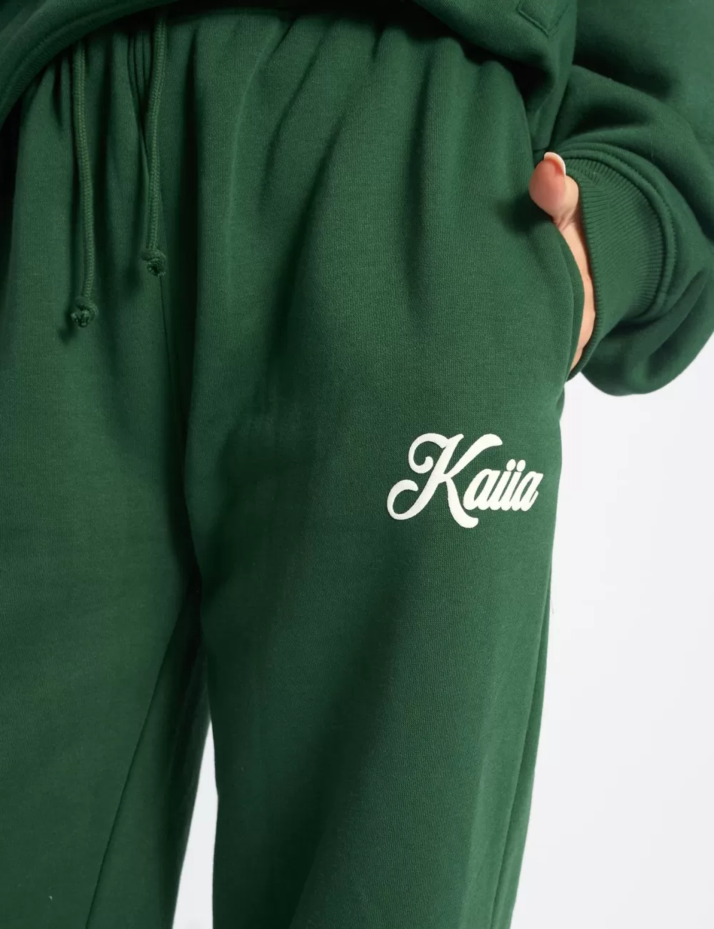 Fashion Public Desire Kaiia Snowflake Logo Ribbed Waistband Wide Leg Joggers Forest Green Forest_green