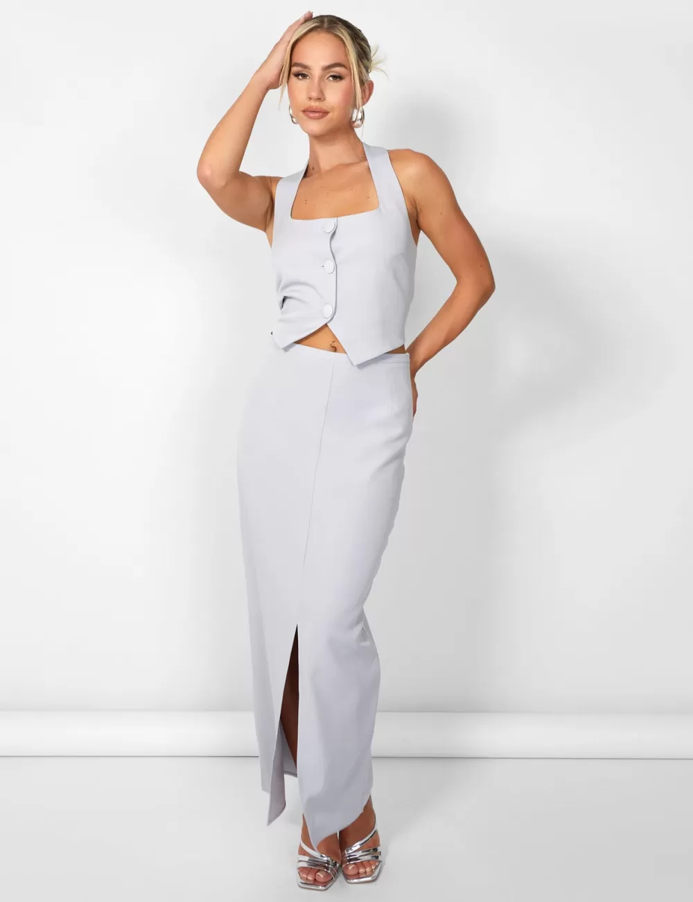 Outlet Public Desire Kaiia Split Front Maxi Skirt Co-ord in Grey