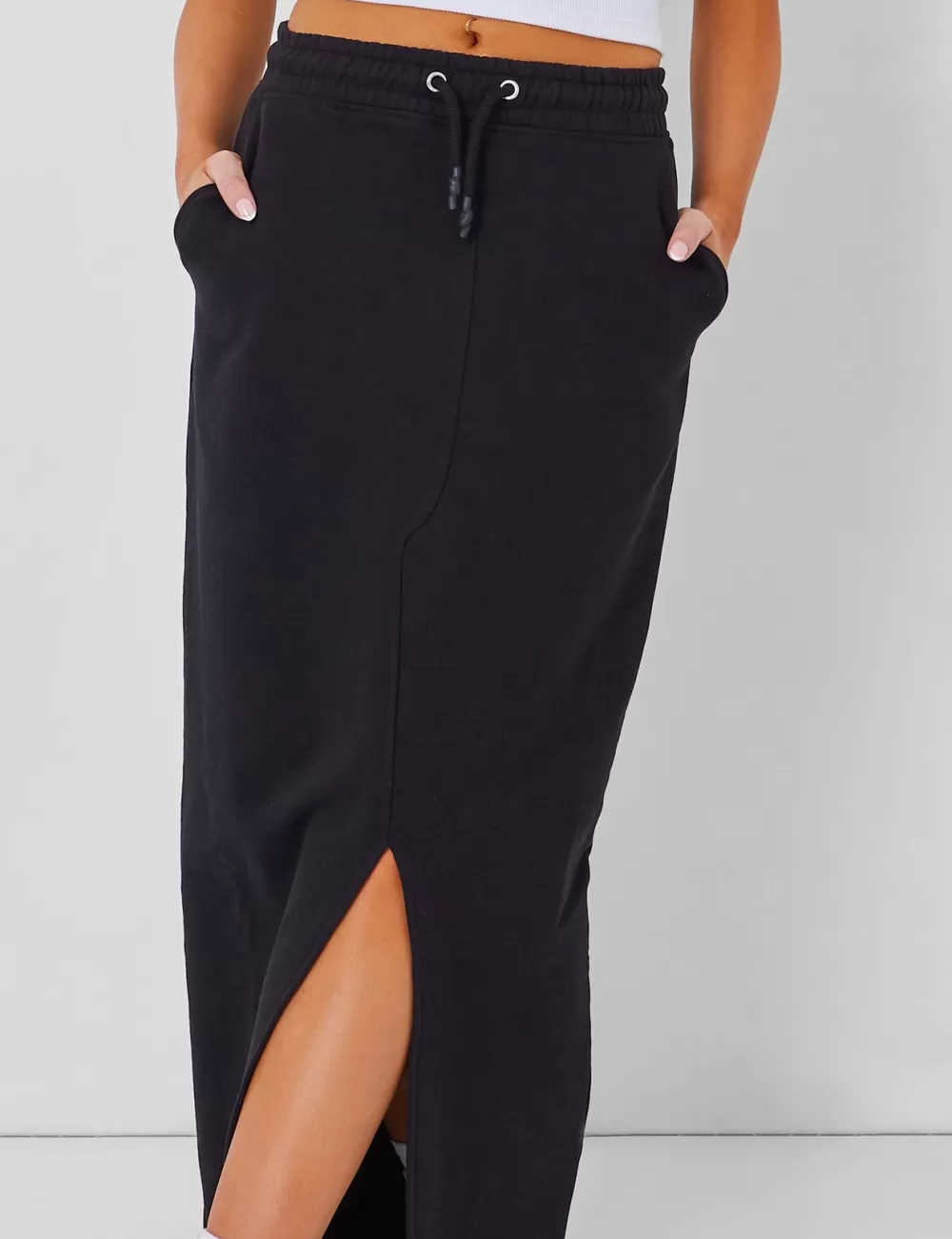 Best Public Desire Kaiia Split Front Sweat Maxi Skirt in Black