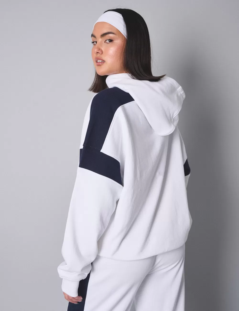 Shop Public Desire Kaiia Sport Contrast Panel Oversized Hoodie White with Navy