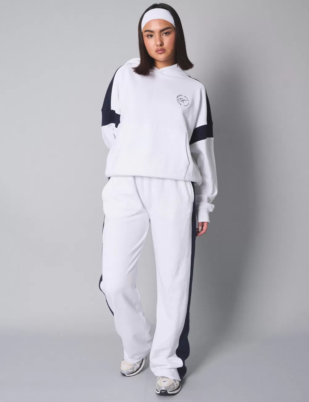 Shop Public Desire Kaiia Sport Contrast Panel Oversized Hoodie White with Navy