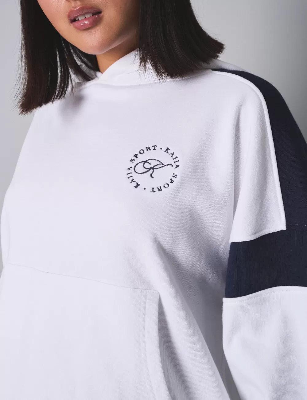 Shop Public Desire Kaiia Sport Contrast Panel Oversized Hoodie White with Navy