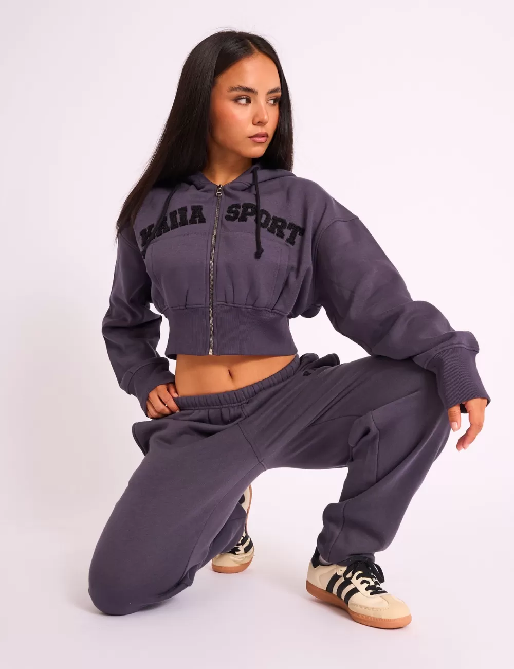 Best Public Desire Kaiia Sport Logo Zip Through Cropped Hoodie Dark Grey Dark_grey