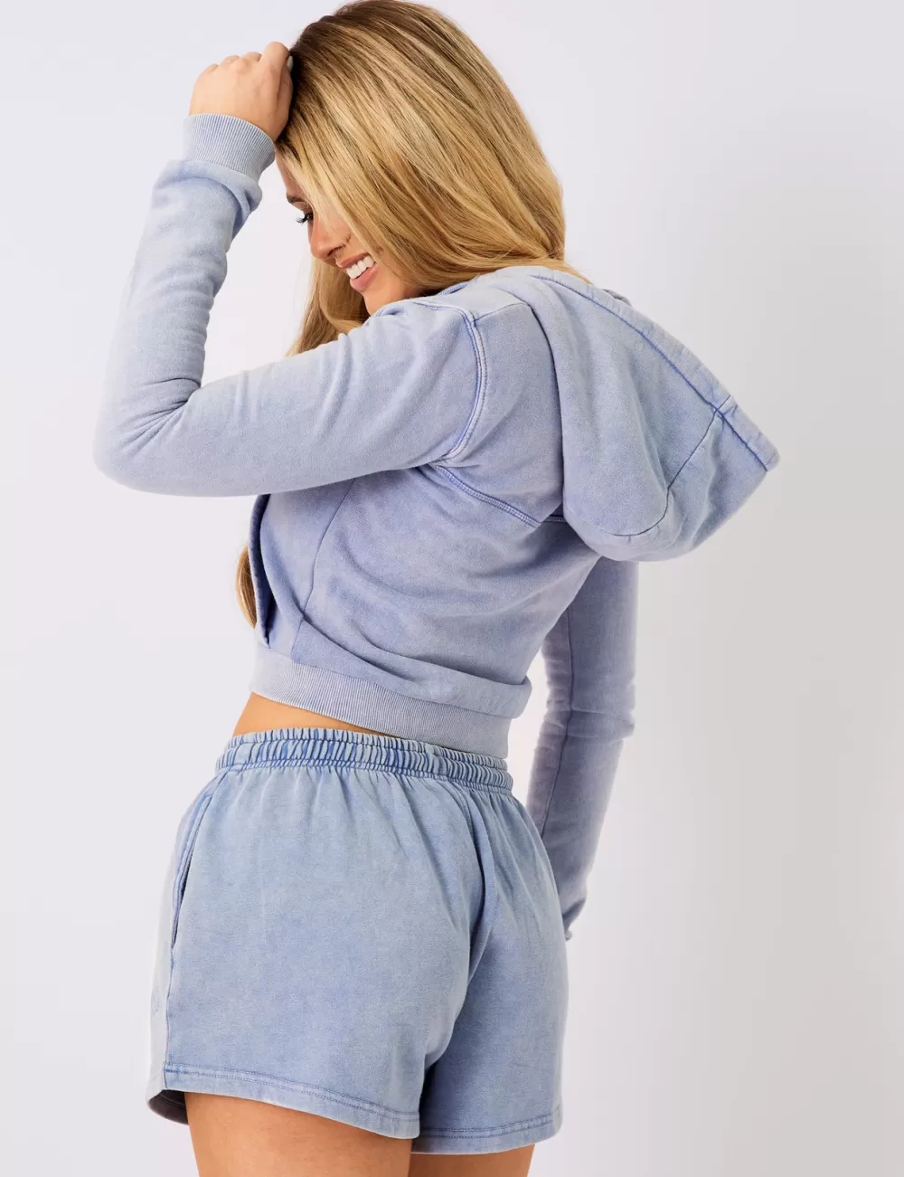 Sale Public Desire Kaiia Sport Logo Zip Through Cropped Hoodie Washed Blue