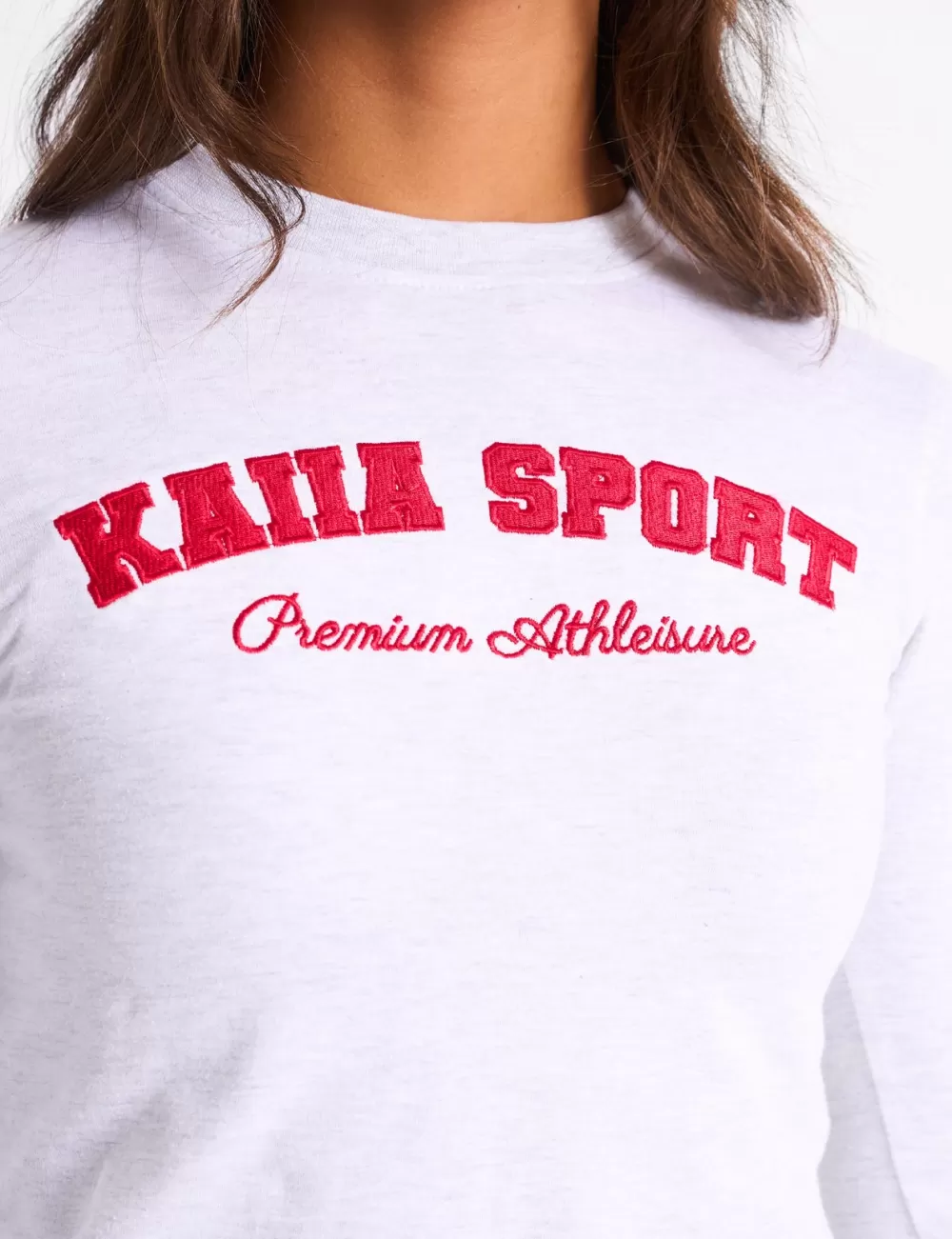 Cheap Public Desire Kaiia Sport Long Sleeve Baby Tee Light Grey Marl & Red Light_grey_marl_red