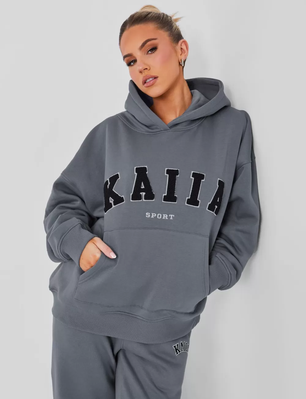 Flash Sale Public Desire Kaiia Sport Oversized Logo Hoodie in Charcoal Grey