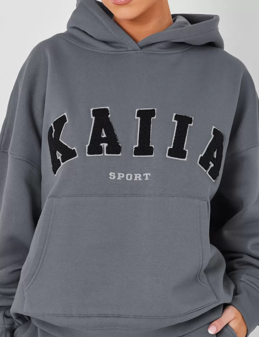 Flash Sale Public Desire Kaiia Sport Oversized Logo Hoodie in Charcoal Grey