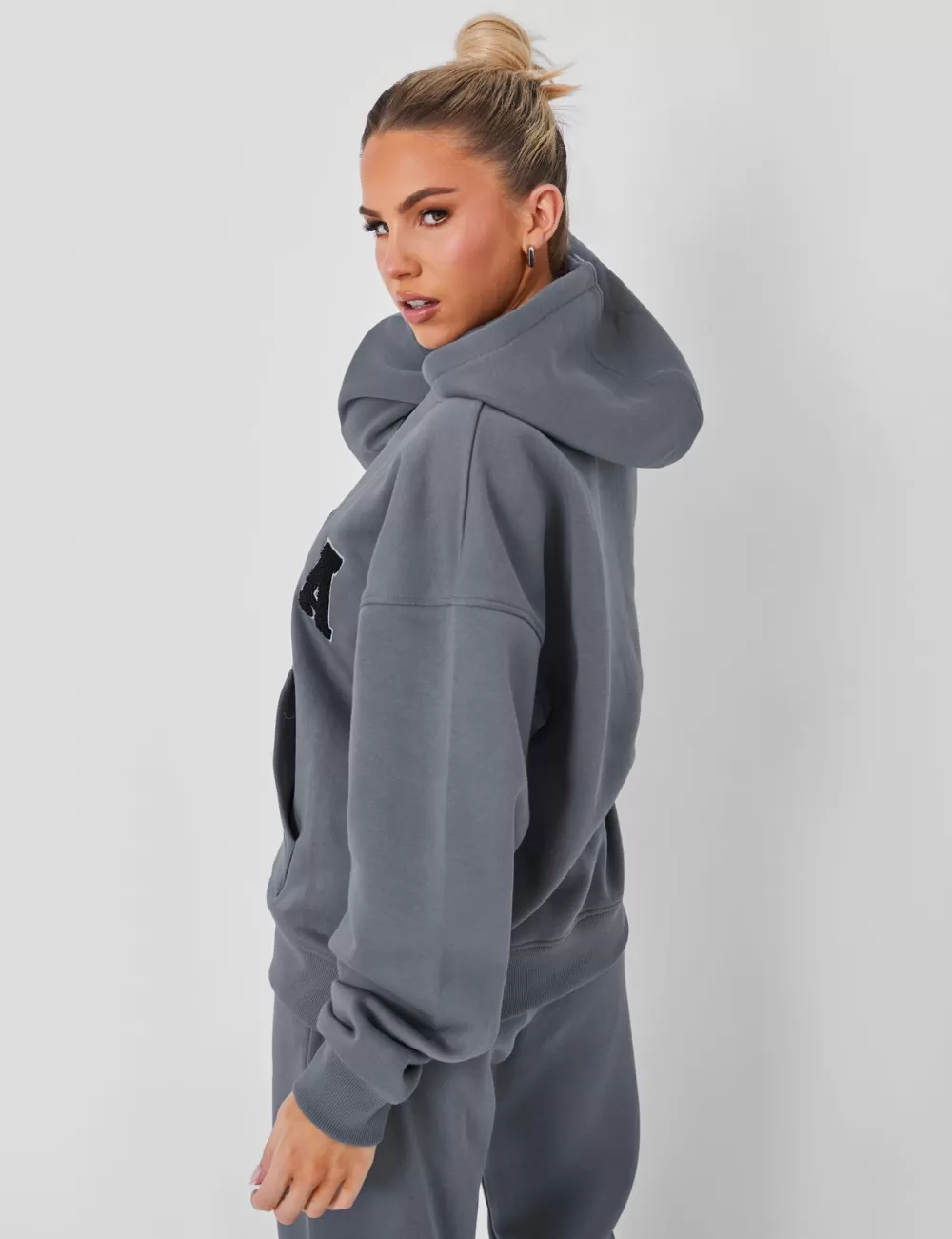 Flash Sale Public Desire Kaiia Sport Oversized Logo Hoodie in Charcoal Grey