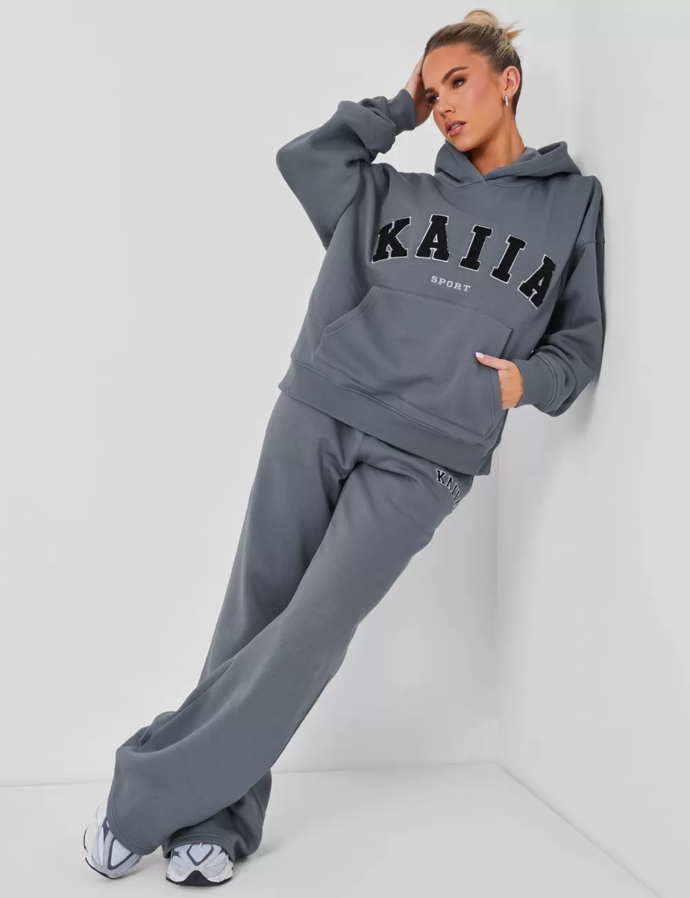 Flash Sale Public Desire Kaiia Sport Oversized Logo Hoodie in Charcoal Grey