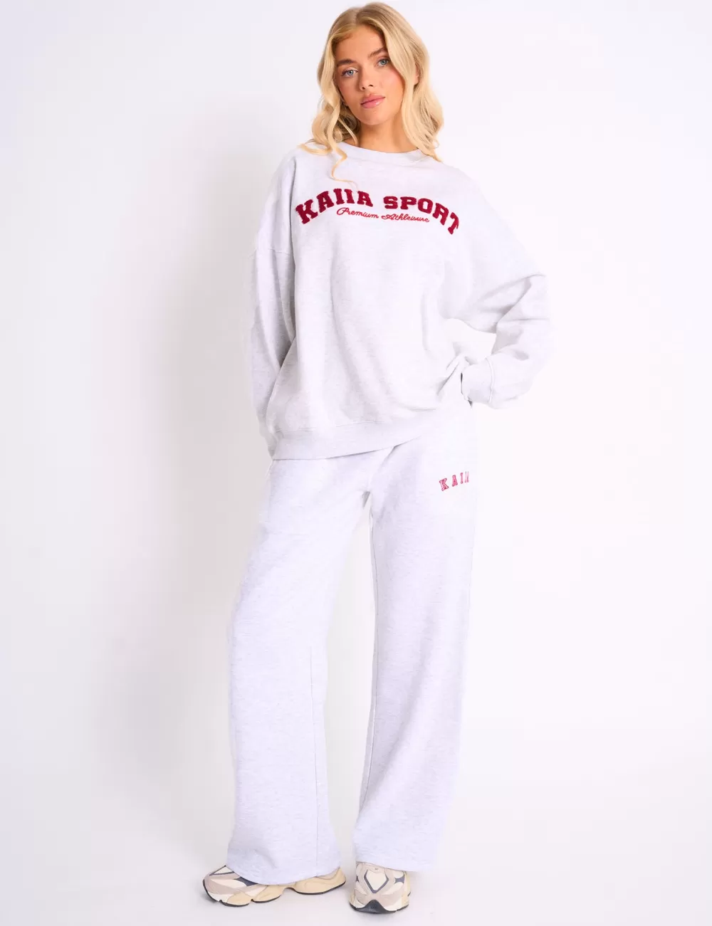 Shop Public Desire Kaiia Sport Oversized Sweatshirt Grey Marl & Red Grey_marl_red