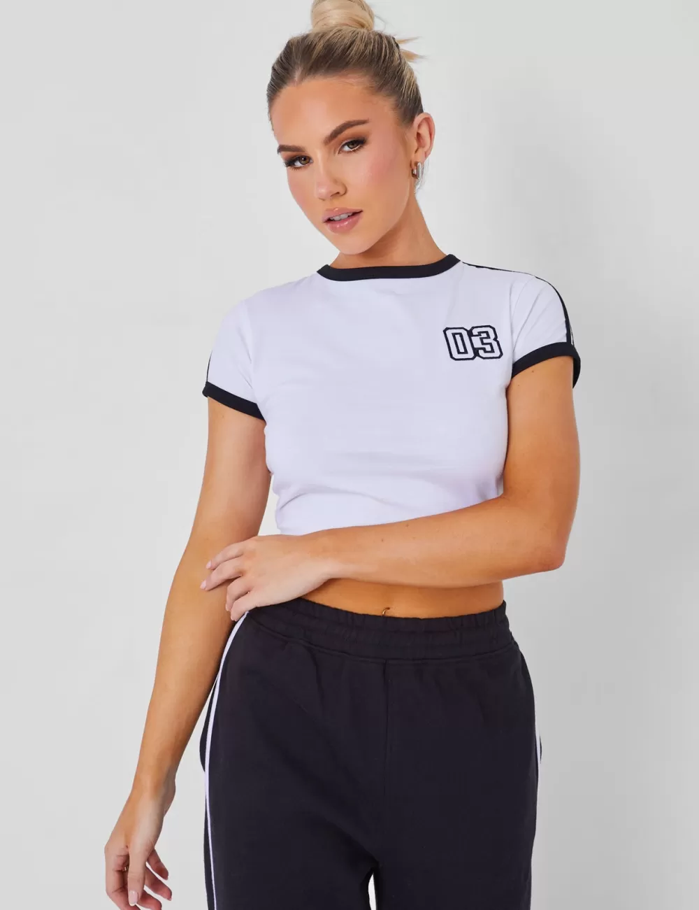 Cheap Public Desire Kaiia Sporty Baby Tee with Contrast Binding in and White Black