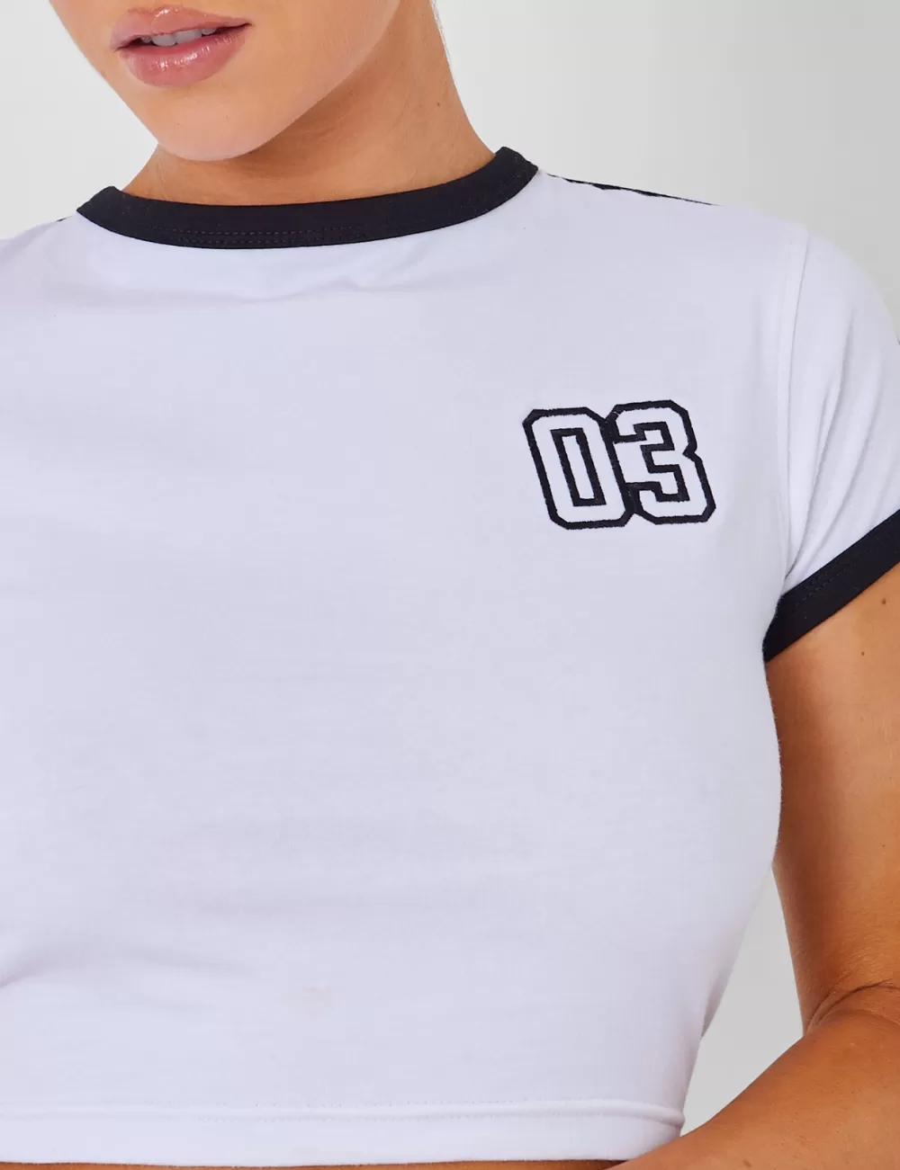 Cheap Public Desire Kaiia Sporty Baby Tee with Contrast Binding in and White Black