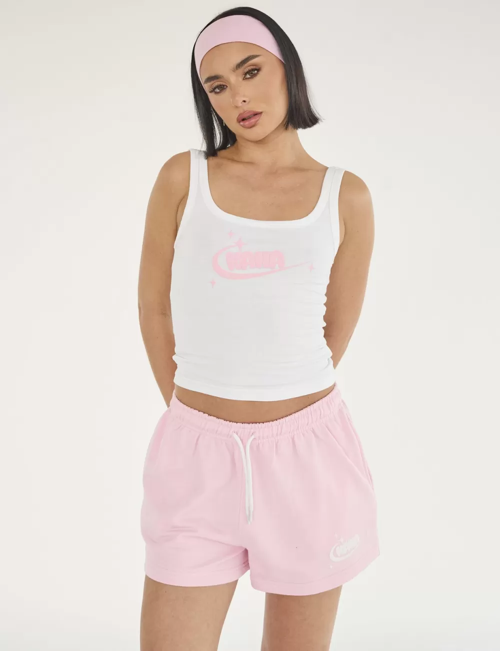 Shop Public Desire Kaiia Star Bubble Logo Vest Top & Baby Pink White