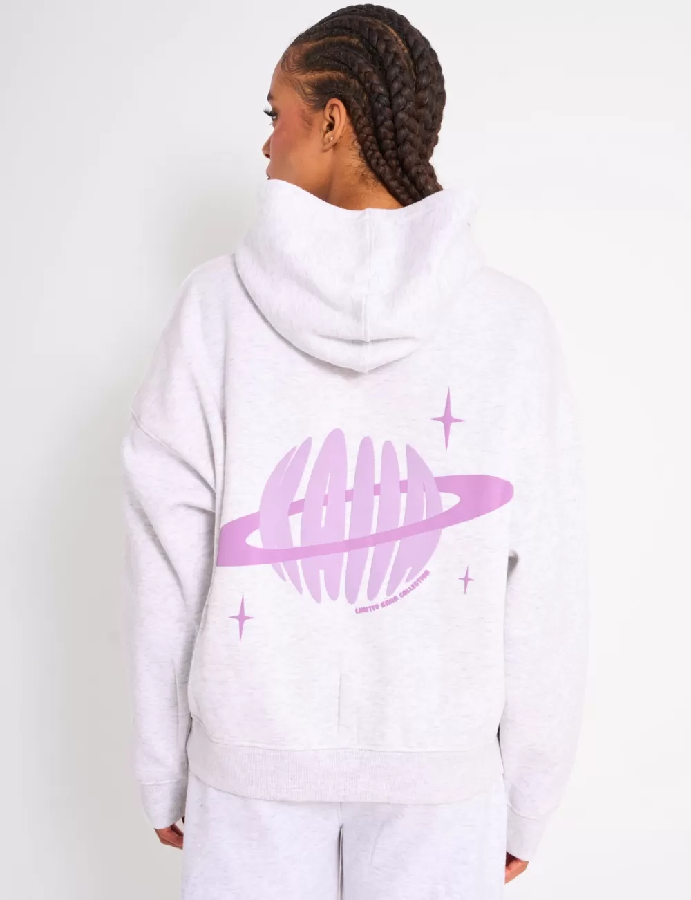 Store Public Desire Kaiia Star Graphic Oversized Hoodie Grey Marl Grey_marl
