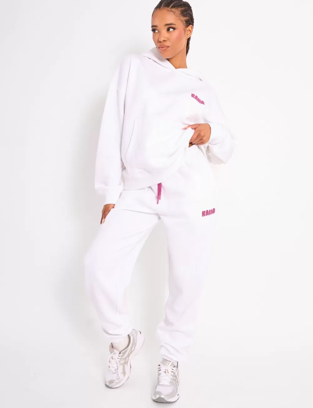Clearance Public Desire Kaiia Star Graphic Oversized Hoodie White & Hot Pink White_hot_pink