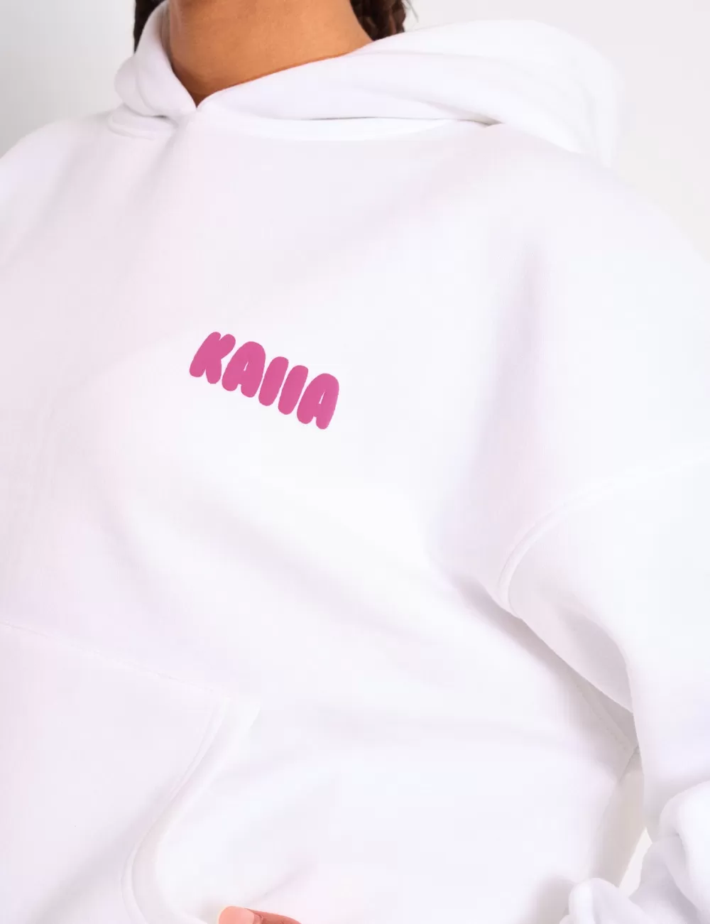 Clearance Public Desire Kaiia Star Graphic Oversized Hoodie White & Hot Pink White_hot_pink