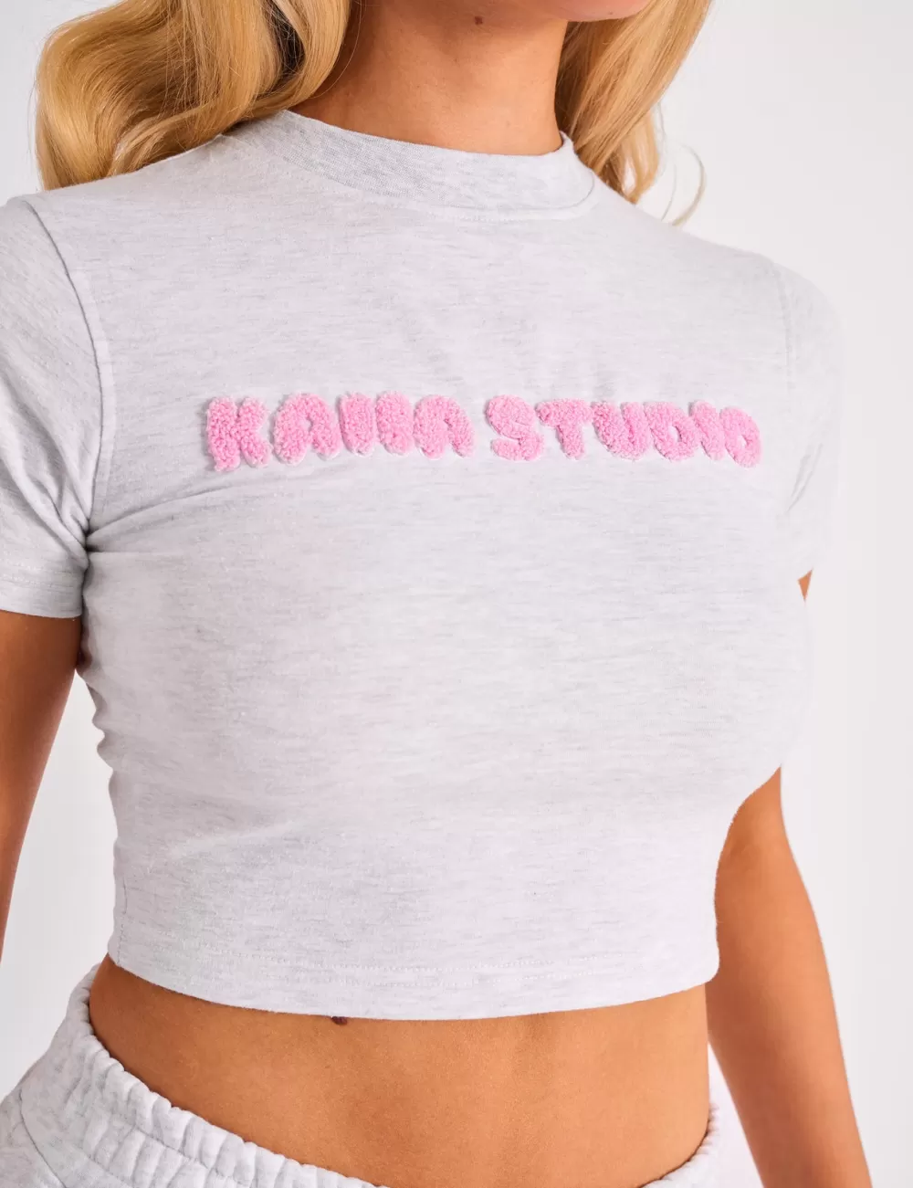 Discount Public Desire Kaiia Studio Borg Bubble Baby Tee Grey Marl & Pink Grey_marl_pink