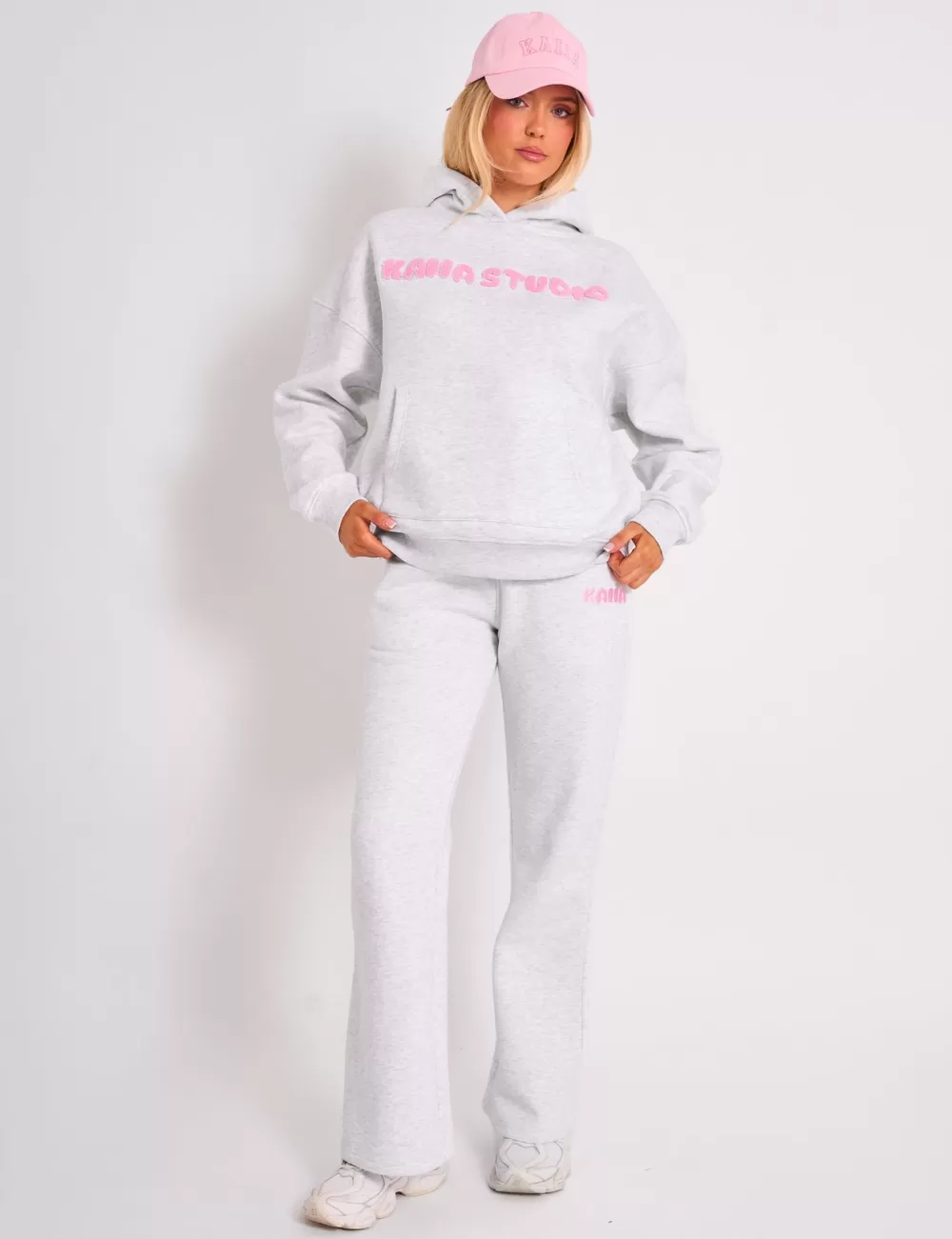 Cheap Public Desire Kaiia Studio Borg Bubble Logo Oversized Hoodie Grey Marl & Pink Grey_marl_pink