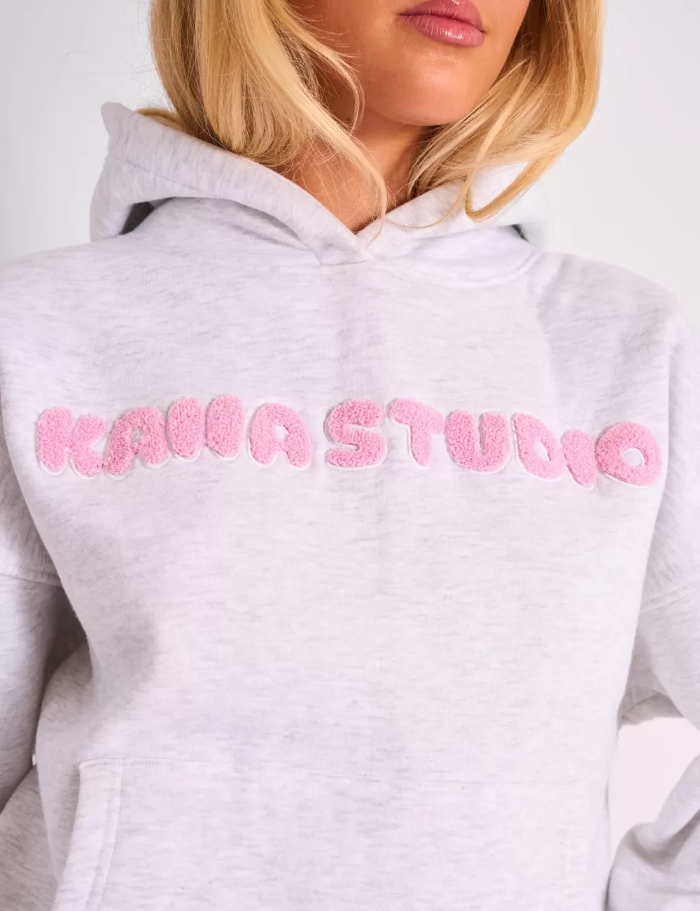 Cheap Public Desire Kaiia Studio Borg Bubble Logo Oversized Hoodie Grey Marl & Pink Grey_marl_pink