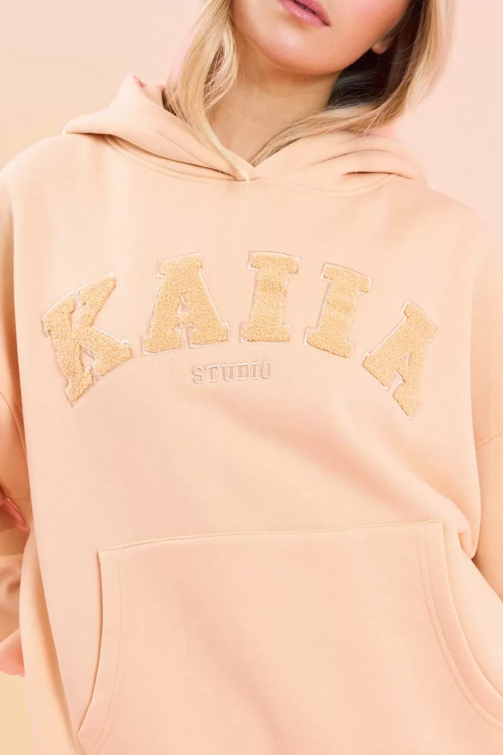 Clearance Public Desire Kaiia Studio Borg Slogan Oversized Hoodie Peach Orange