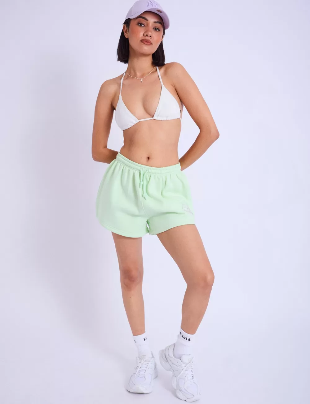Flash Sale Public Desire Kaiia Studio Bubble Logo Mini Sweat Shorts & Lilac Lime