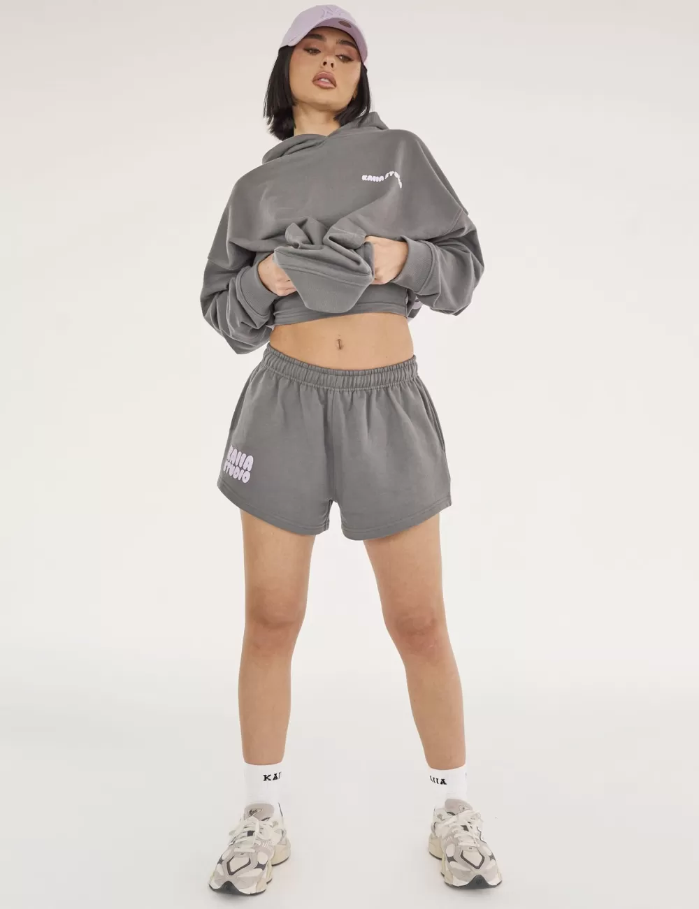 Outlet Public Desire Kaiia Studio Bubble Logo Oversized Hoodie Dark Grey & Lilac Dark_grey