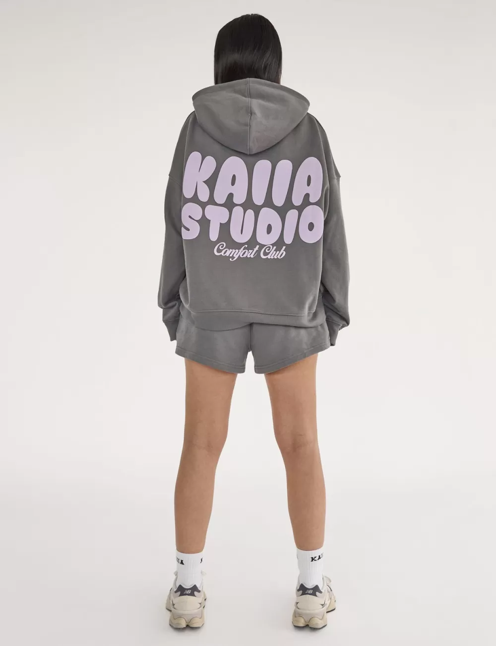 Outlet Public Desire Kaiia Studio Bubble Logo Oversized Hoodie Dark Grey & Lilac Dark_grey