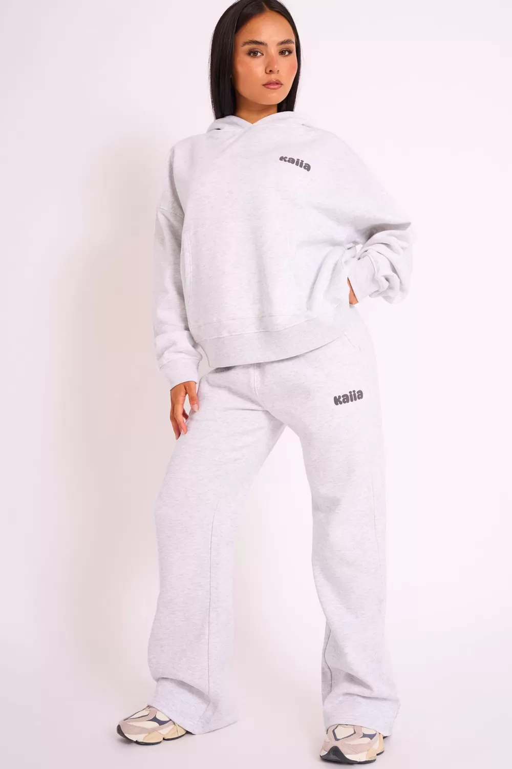 Outlet Public Desire Kaiia Studio Bubble Logo Oversized Hoodie Grey Marl Grey_marl_slate_grey