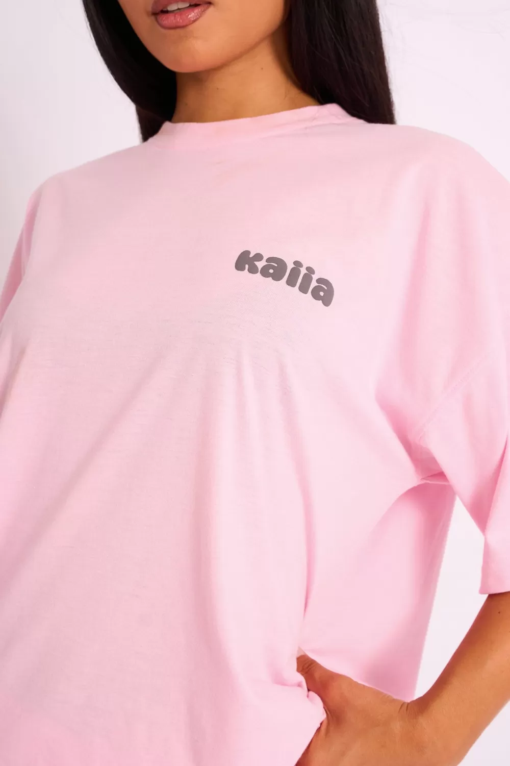 Clearance Public Desire Kaiia Studio Bubble Logo Oversized Tee in Pink Pink_grey