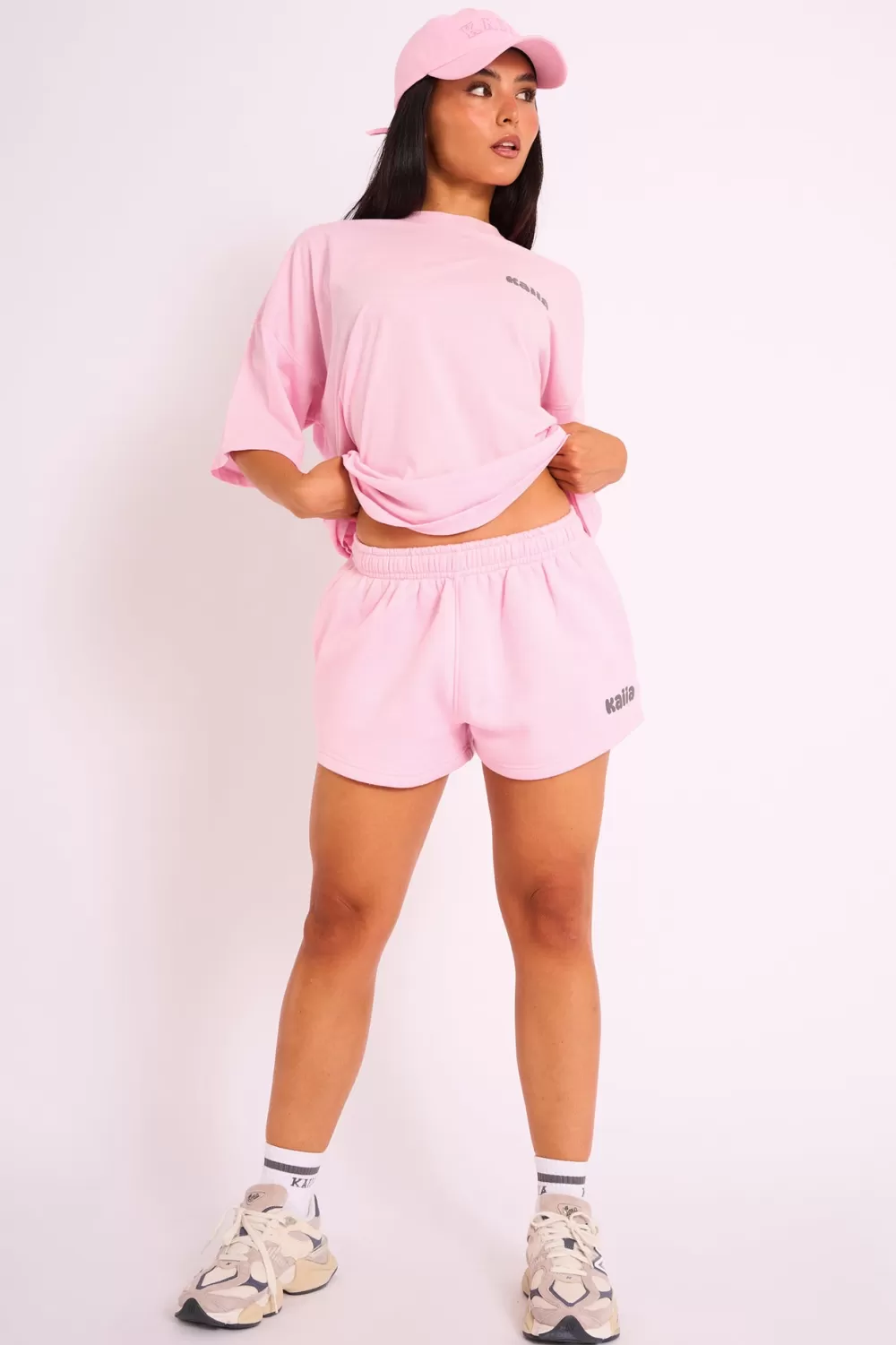 Clearance Public Desire Kaiia Studio Bubble Logo Oversized Tee in Pink Pink_grey