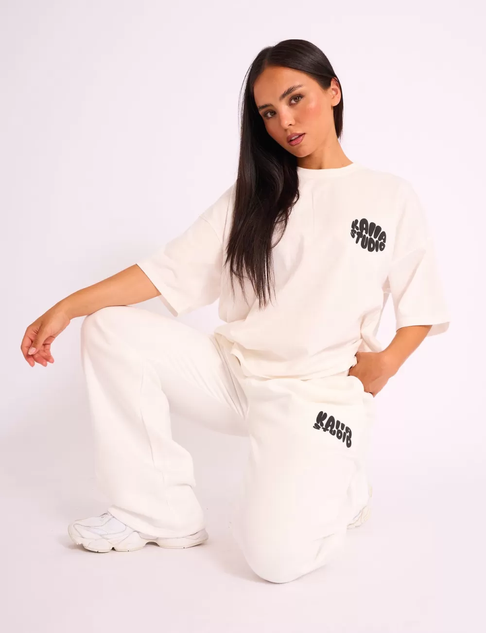 Sale Public Desire Kaiia Studio Bubble Logo Oversized Tee White & Black White_black