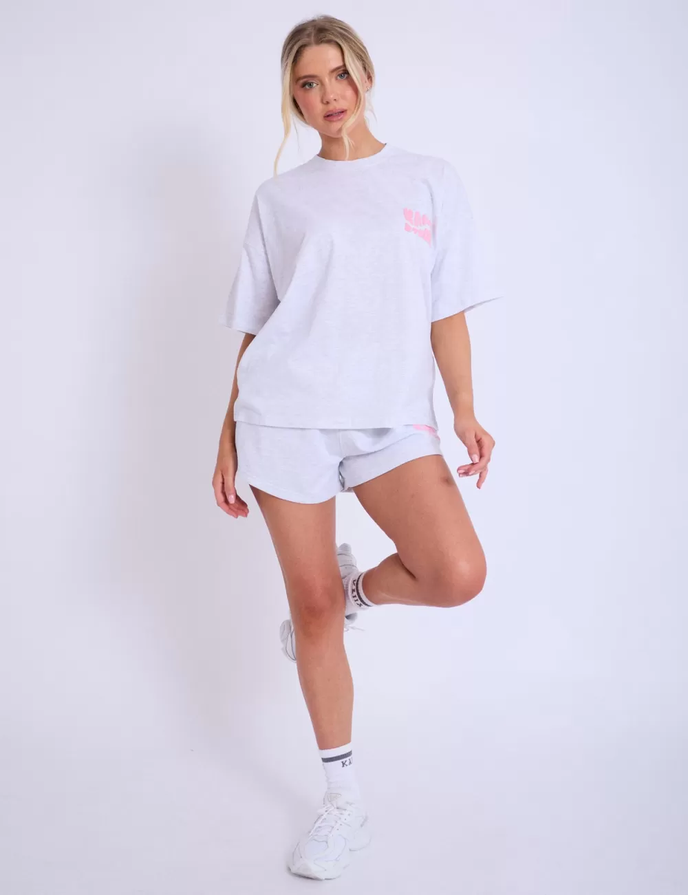 Flash Sale Public Desire Kaiia Studio Bubble Logo Oversized T-shirt Light Grey Marl & Pink Light_grey_marl