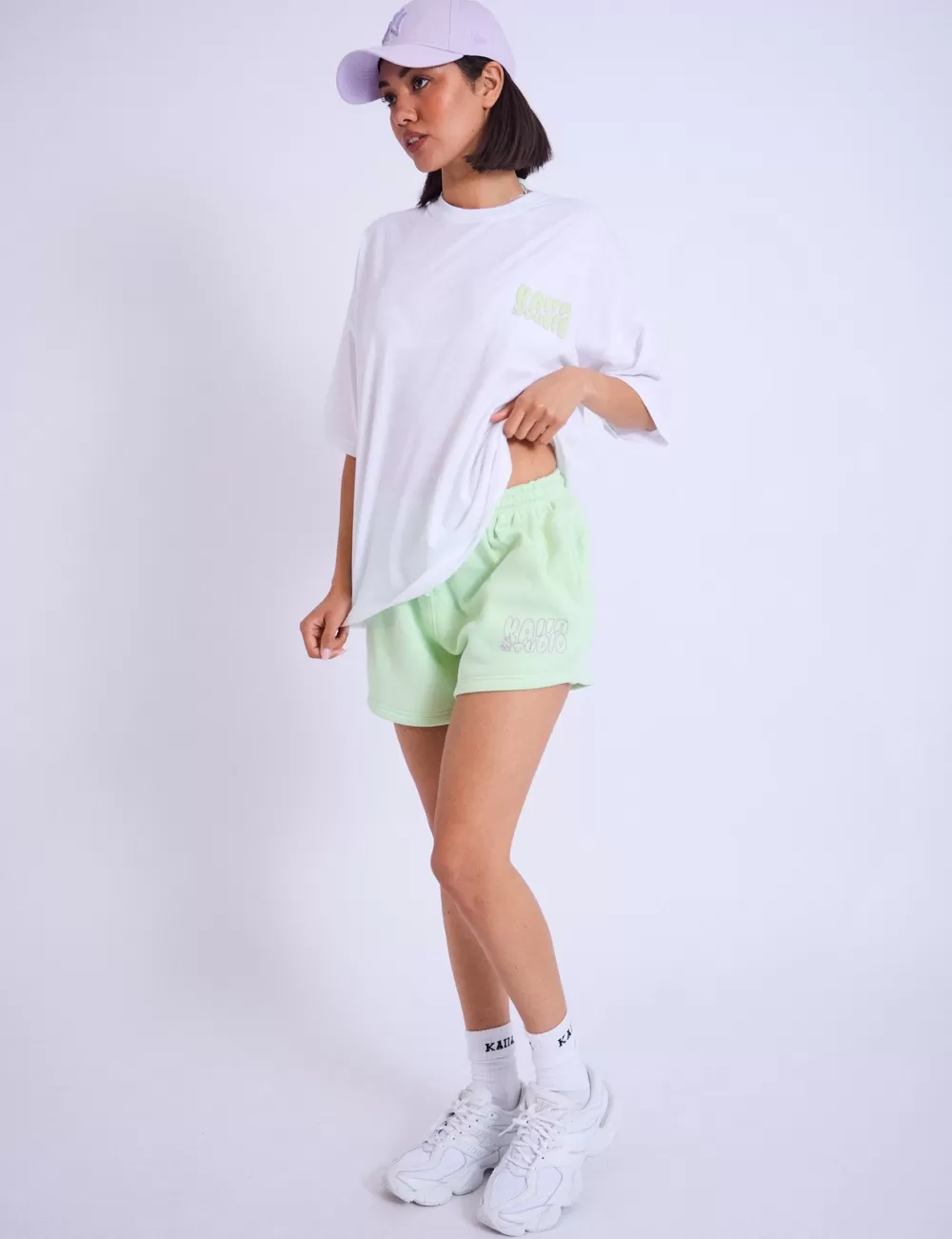 Online Public Desire Kaiia Studio Bubble Logo Oversized T-shirt & Lime White