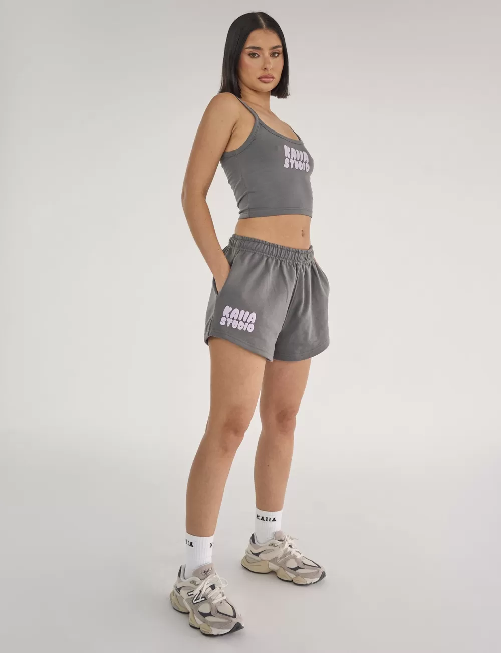 Best Public Desire Kaiia Studio Bubble Logo Sweat Shorts Dark Grey & Lilac Dark_grey