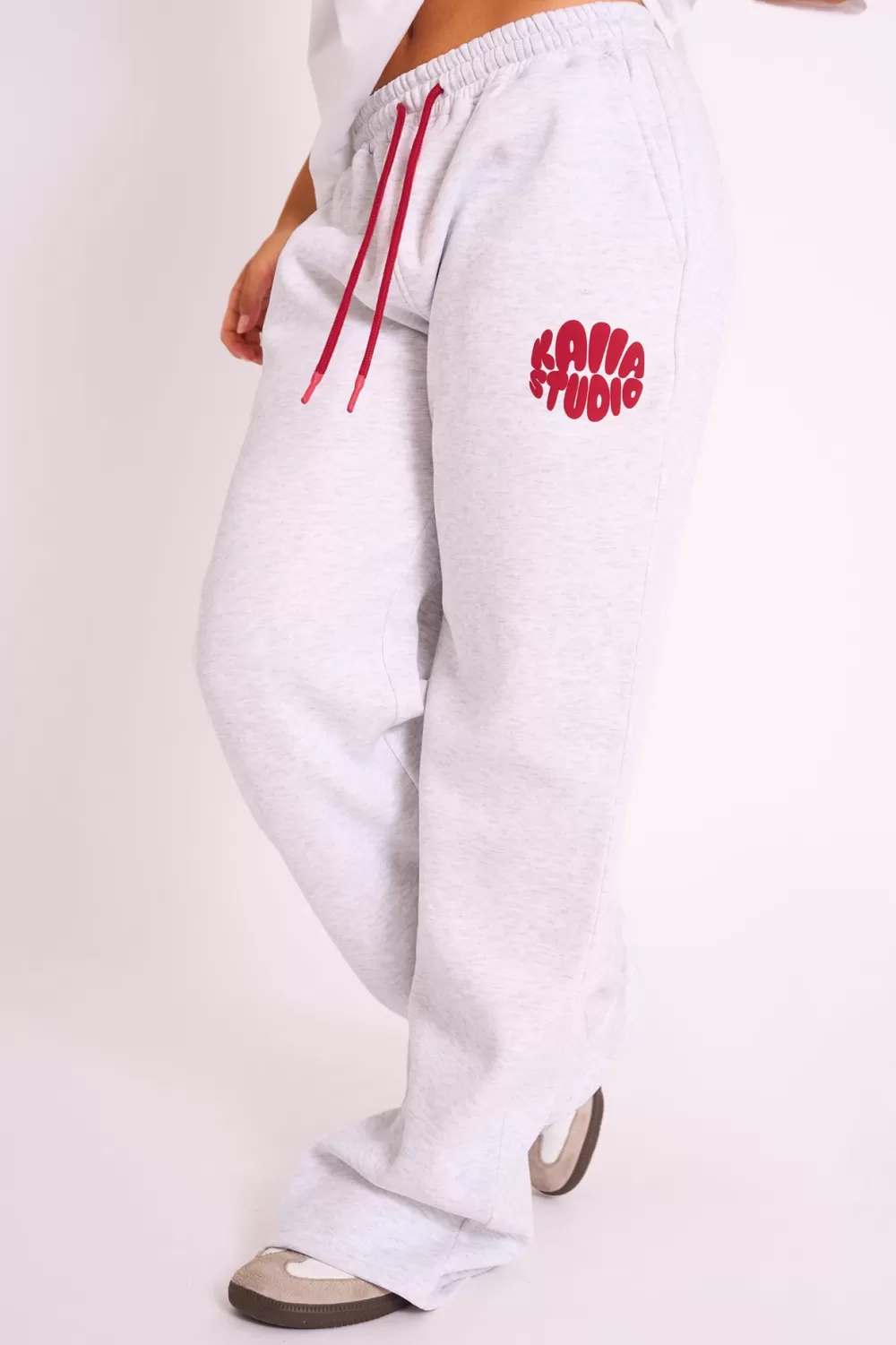 Clearance Public Desire Kaiia Studio Bubble Logo Wide Leg Jogger Grey Marl & Red Grey_marl_red