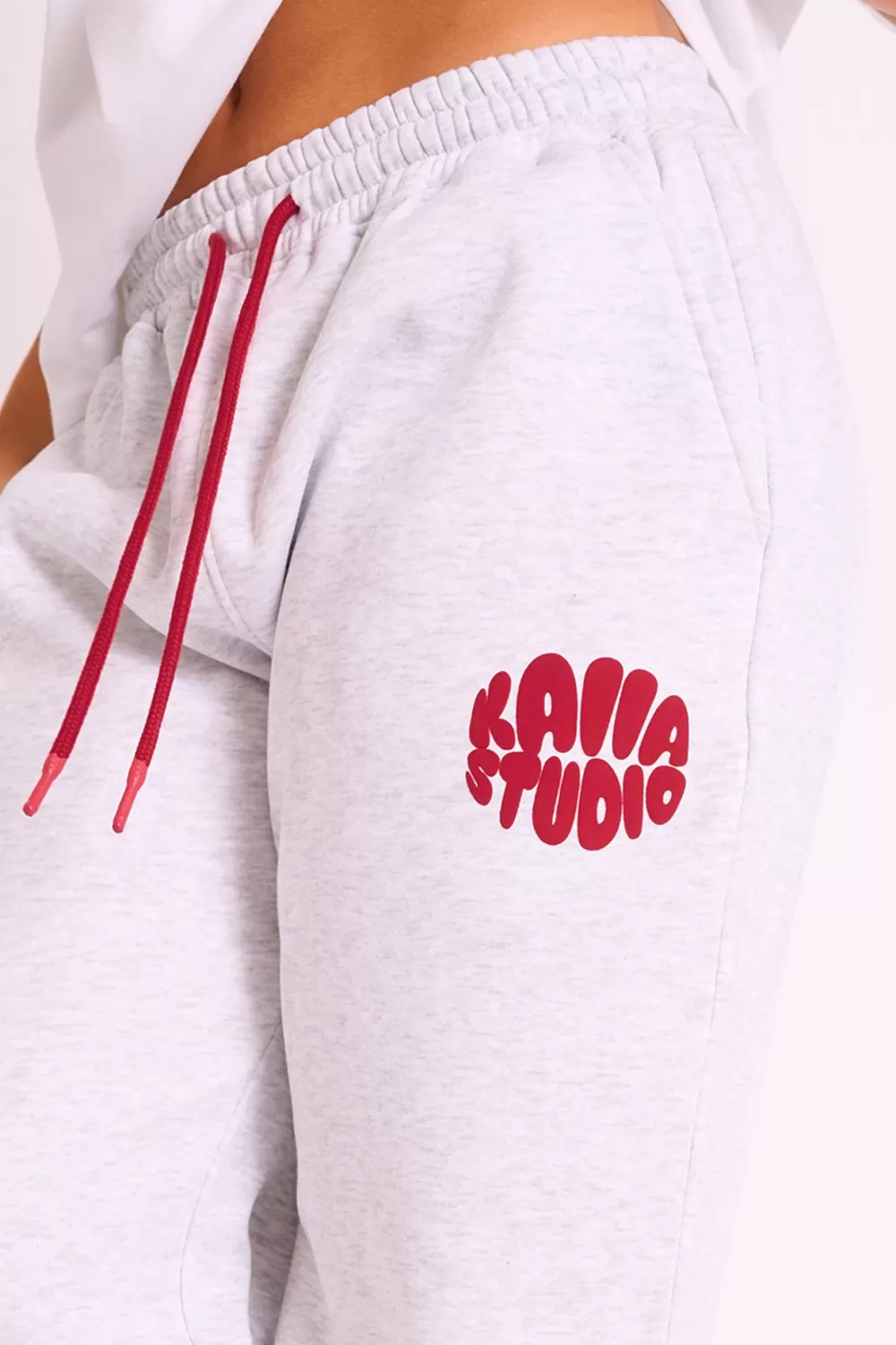Clearance Public Desire Kaiia Studio Bubble Logo Wide Leg Jogger Grey Marl & Red Grey_marl_red