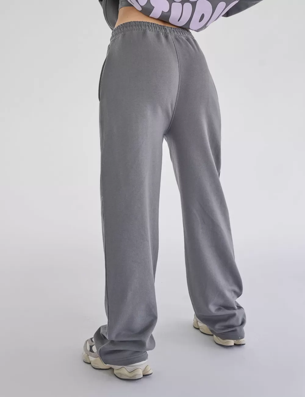 Discount Public Desire Kaiia Studio Bubble Logo Wide Leg Sweat Pants Dark Grey & Lilac Dark_grey