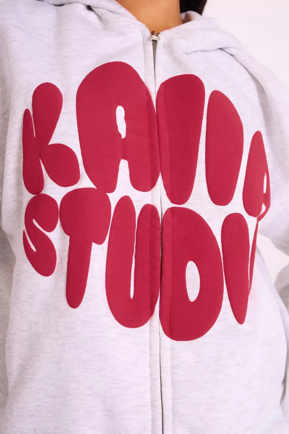 Hot Public Desire Kaiia Studio Bubble Logo Zip Up Hoodie Grey Marl & Red Grey_marl_red