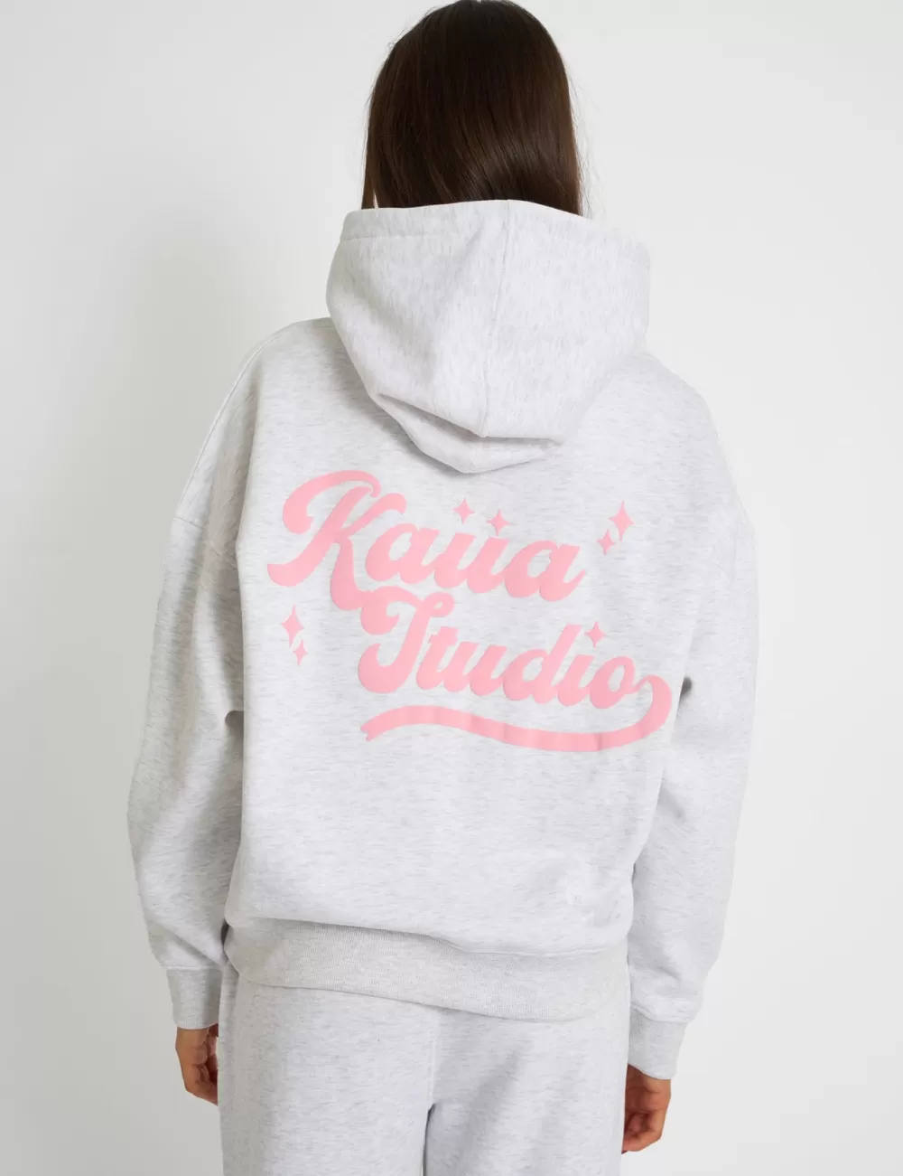 Online Public Desire Kaiia Studio Bubble Script Oversized Hoodie Grey Marl & Pink Grey_marl_and_pink