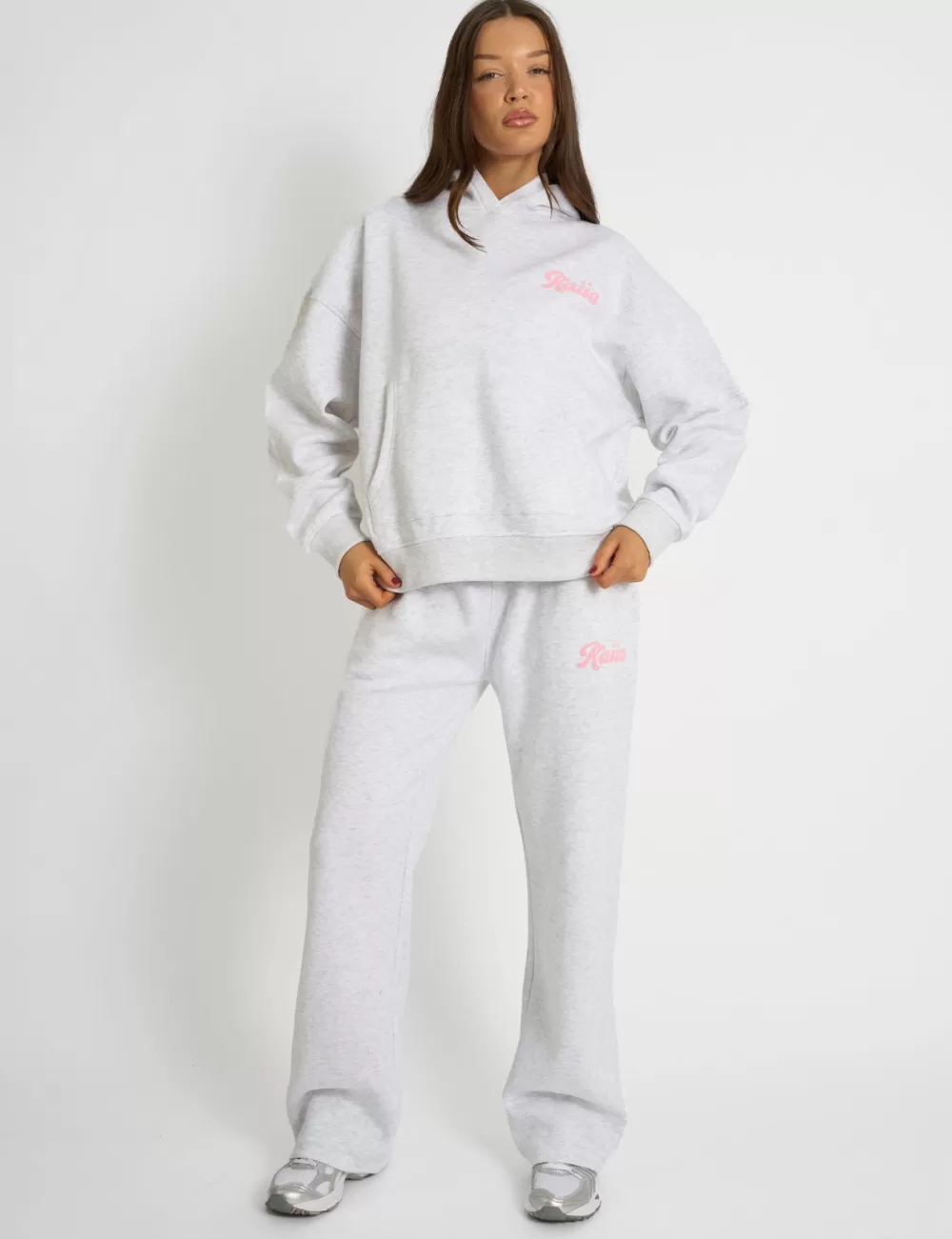 Online Public Desire Kaiia Studio Bubble Script Oversized Hoodie Grey Marl & Pink Grey_marl_and_pink