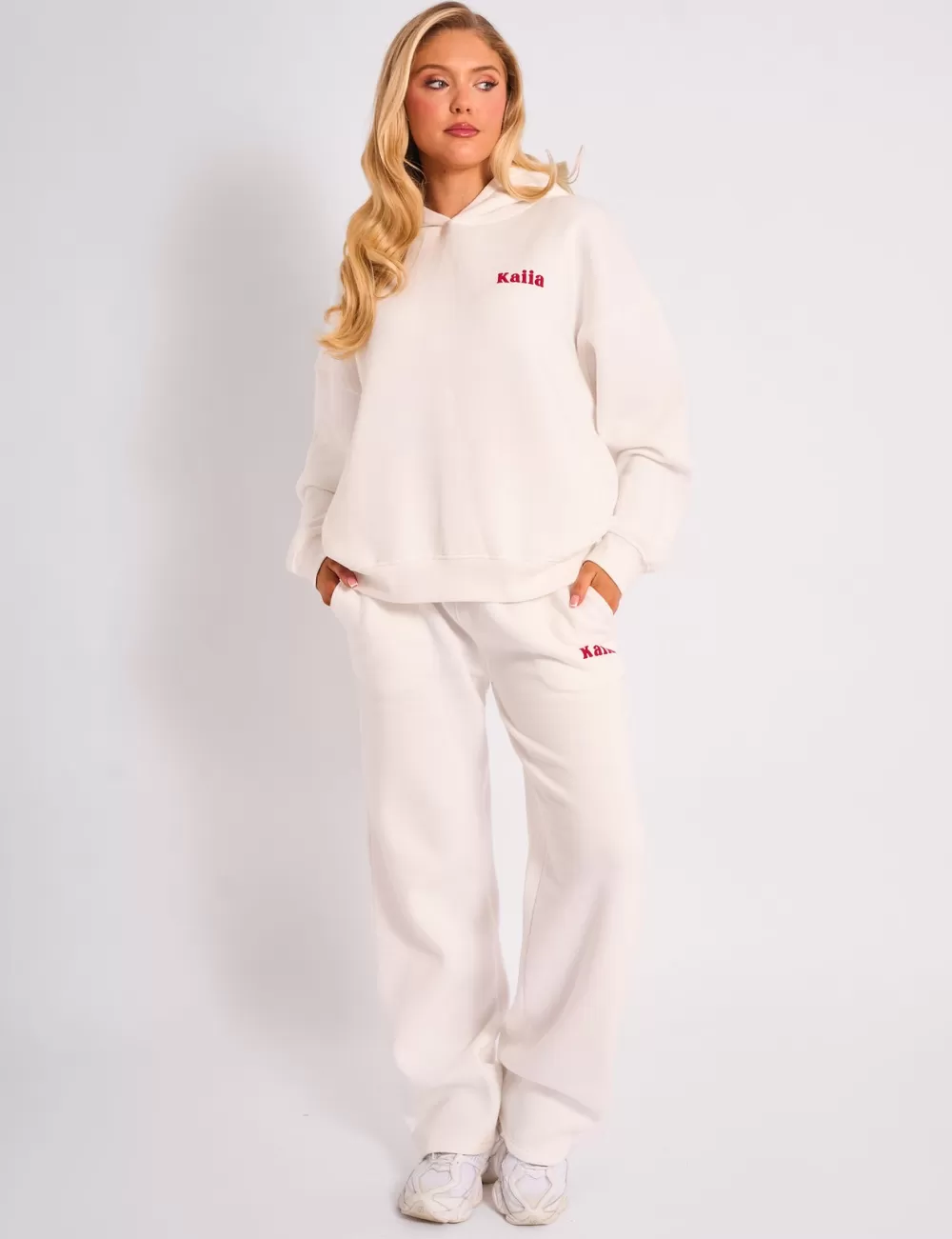 Clearance Public Desire Kaiia Studio Cherry Graphic Oversized Hoodie Cream & Red Cream_red