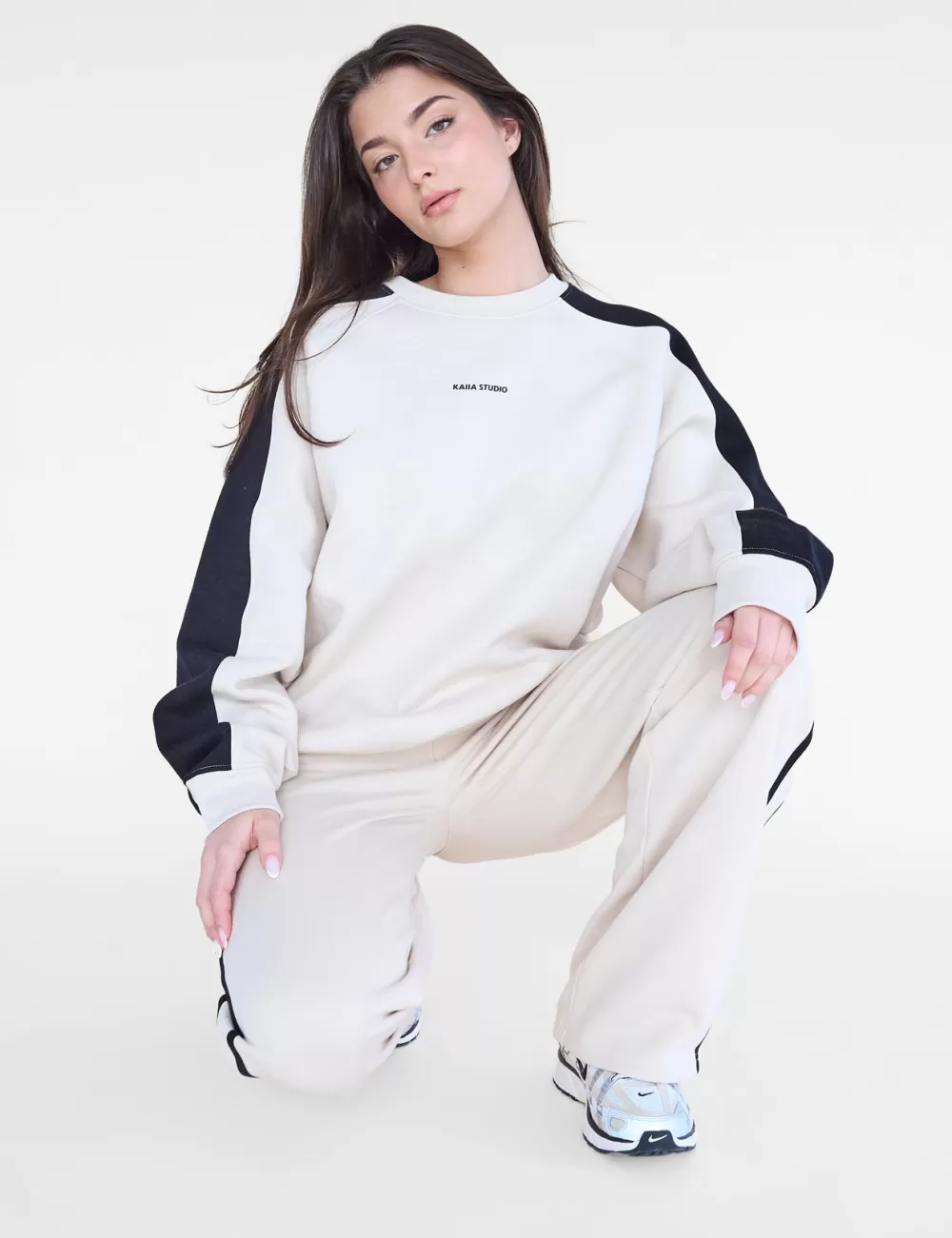 Shop Public Desire Kaiia Studio Contrast Panel Oversized Sweatshirt & Black Stone