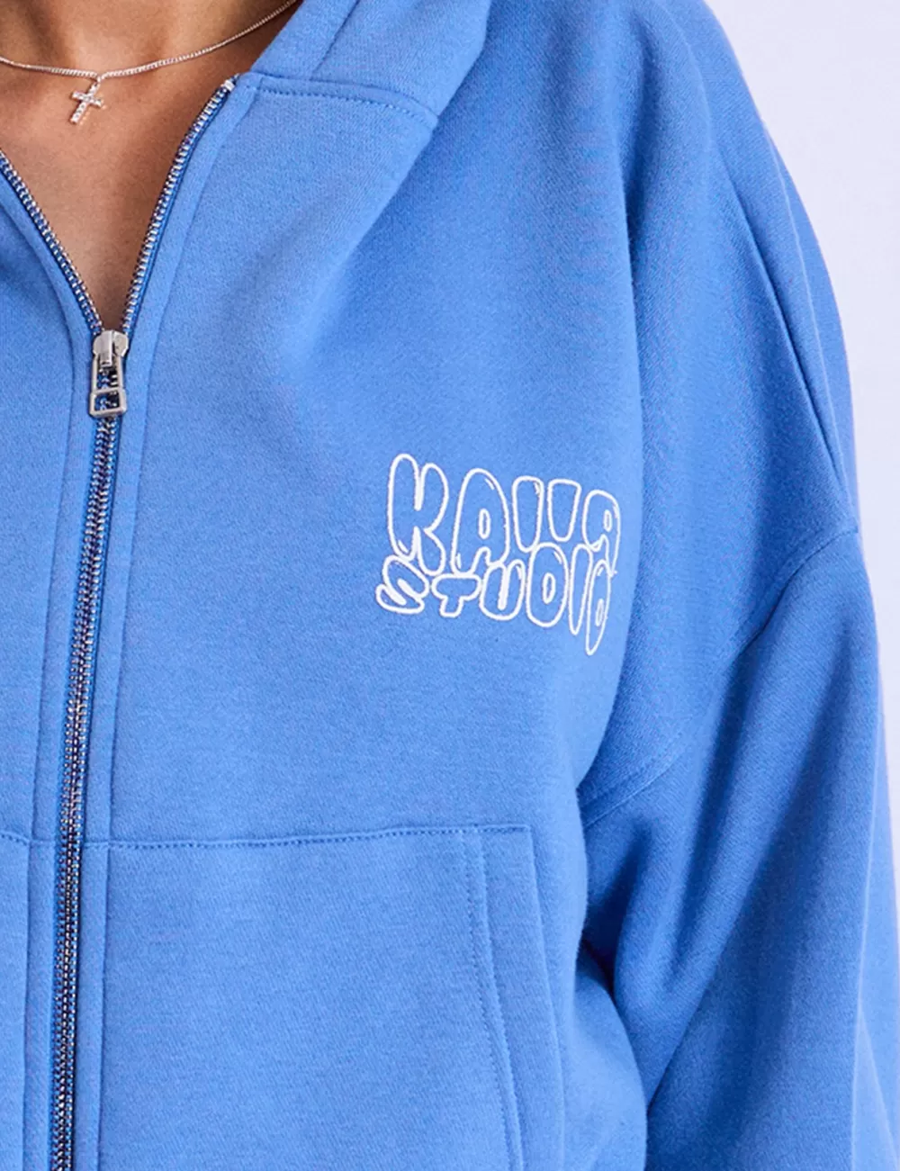 Outlet Public Desire Kaiia Studio Cropped Oversized Zip Up Hoodie Blue